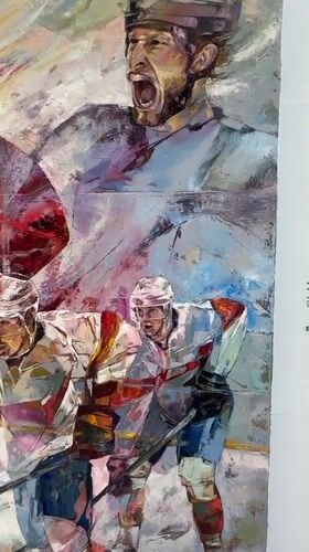 Sports art exhibition documented at Prague Airport gallery