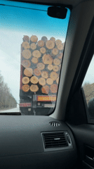 Logging truck carries fresh timber through residential Chaikovsky streets