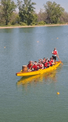 Dragon boat crew practices on Plovdiv lake