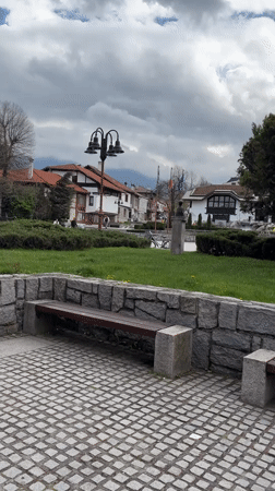 Overcast day view of Bansko public square captured