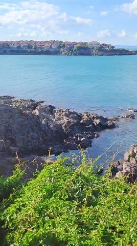 Clifftop views of Sozopol's turquoise coastline, Bulgaria