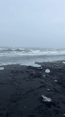 Ice chunks wash ashore on Iceland's black sand beach