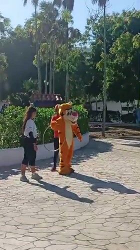 Exercise group with Tigger mascot gathers at Venezuela beach resort