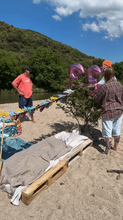 Beach gathering with decorations observed in Prijevor, Montenegro