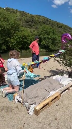 Beach gathering with decorations observed in Prijevor, Montenegro