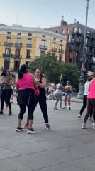 Puppet show and dance class share Barcelona plaza stage