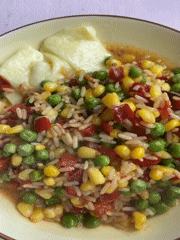 Mixed rice dish prepared in Khimki, Russia
