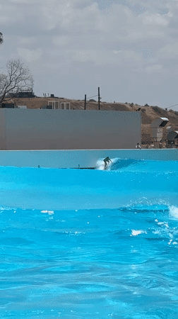 Surfers enjoy artificial wave pool session in Tel Aviv