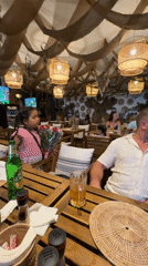 Seafood dinner at a Karon restaurant with lanterns in the sky