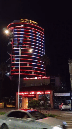 Batumi's lit-up waterfront strip at night