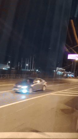 Nighttime highway traffic moving through Solnechnogorsk