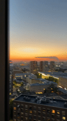 Witness records cityscape sunset views through window