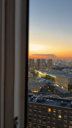 Witness records cityscape sunset views through window