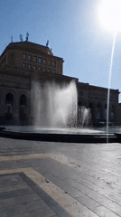 Morning street scenes around a central Yerevan square