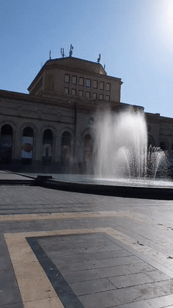 Morning street scenes around a central Yerevan square