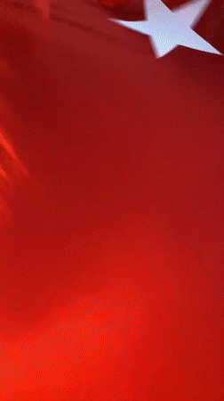 Crowd holds Turkish flag during evening gathering in Alanya