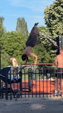 Calisthenics and squirrels at a Sofia outdoor fitness park