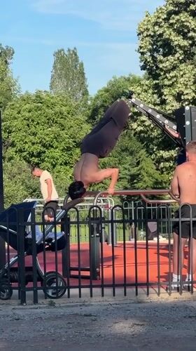 Calisthenics and squirrels at a Sofia outdoor fitness park