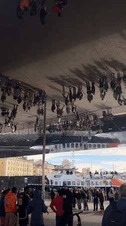 Marseille waterfront scenes captured showing city hall, yachts, mirrored plaza
