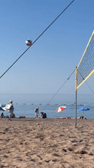 Beach volleyball in full swing on a sunny Boreti morning