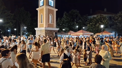 Nighttime festivities in Obzor's town square, Bulgaria