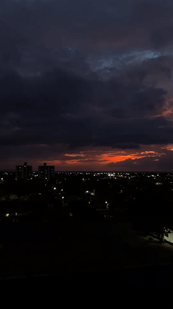 Dramatic sunset clouds over Juan Griego at dusk