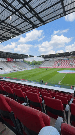 VIP visitor documents empty Rot-Weiss Essen stadium during morning hours