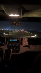 Night drive toward Giza pyramids captured on video