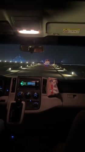 Night drive toward Giza pyramids captured on video