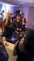 DJs in leather jackets perform at Moscow party