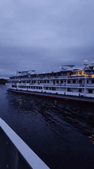 Cruise ship Volga Dream spotted on Russian river at dusk