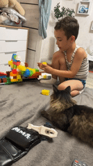 Blocks, a cat, and fabric-strip crochet on a slow afternoon