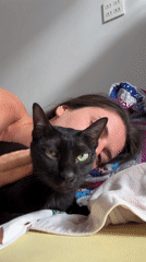 Woman photographed with black cat in bedroom moments, Mũi Né