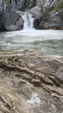 Man documents waterfall visit with selfies in Medven, Bulgaria