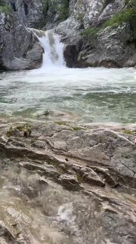 Man documents waterfall visit with selfies in Medven, Bulgaria