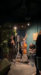 Jazz trio performs at green-walled restaurant venue