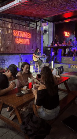 Live acoustic set turns into crowd singalong at Saltwater Cowboys, Bali