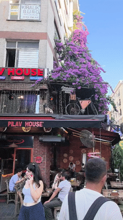 Kadıköy streets alive with murals, graffiti, and bougainvillea