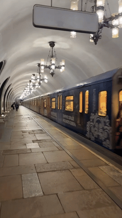 Morning scenes around Moscow's space monument and Metro system