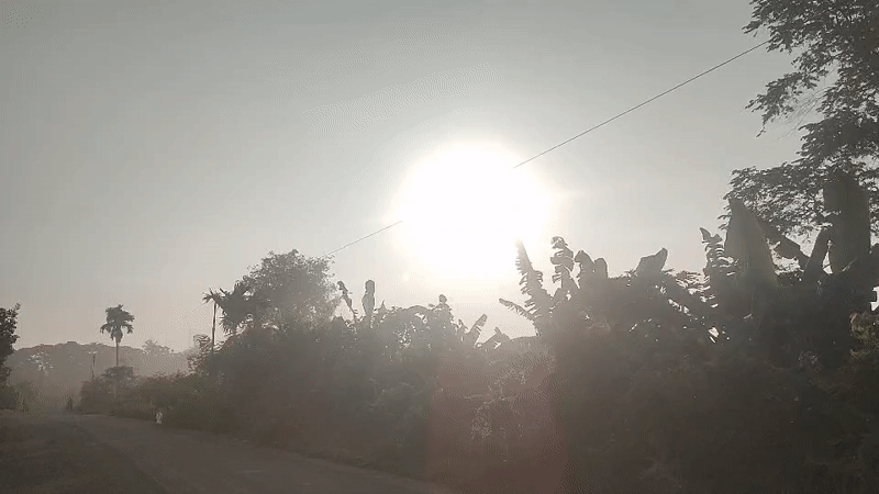 Sunrise road scene captured in rural Indonesian village