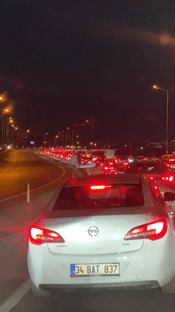 Heavy traffic jam observed in Çekmeköy, Turkey at night