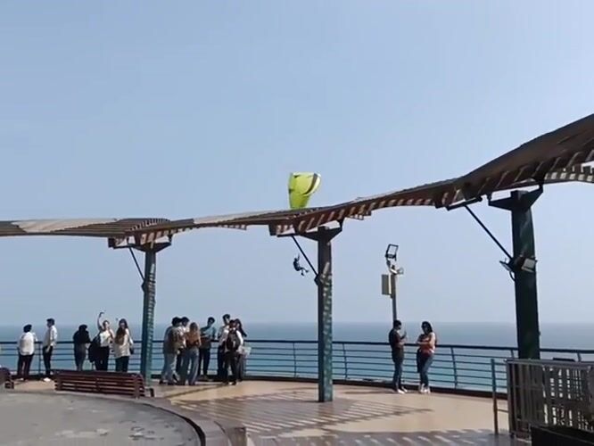 Paraglider spotted over Miraflores cliffs, Peru