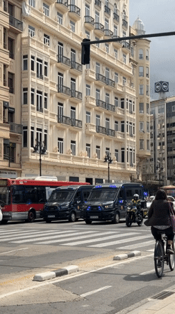 Ordinary morning street activity observed in central València intersection