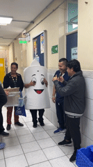 Mascot costume spotted in Arica hospital hallway