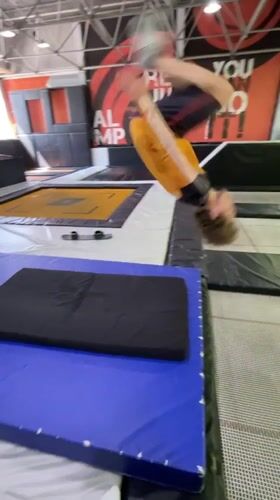 Young athlete practices trampoline routines at Krasnoyarsk facility