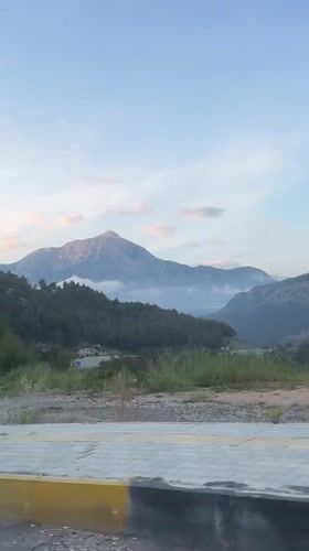 Scenic mountain landscape filmed from vehicle near Kumluca, Turkey