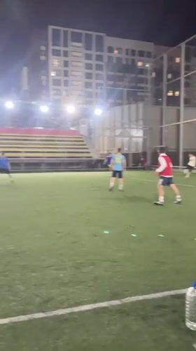 Night soccer match played on artificial turf in Astana