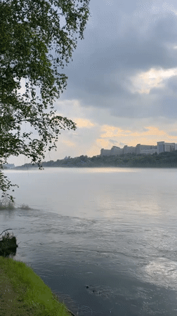 Dawn mist observed over Yenisei River in Krasnoyarsk