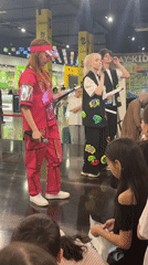 Colorful entertainers perform for children at Russian indoor venue