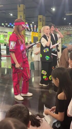 Colorful entertainers perform for children at Russian indoor venue
